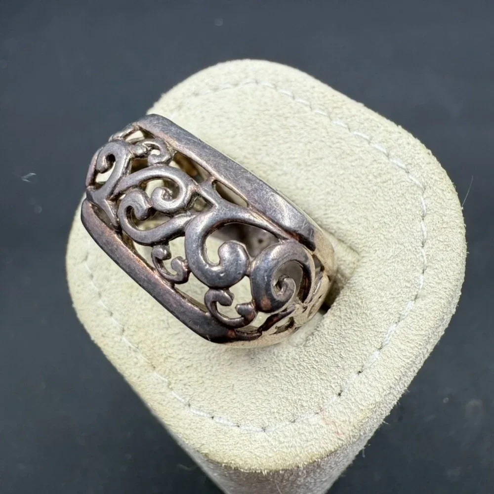 Vintage Sterling Silver Filigree Statement Ring‎ – Size 7.5 – Marked 925 – 5.8g
